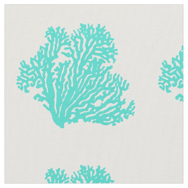 Turquoise Coastal Coral Fabric (Close Up)