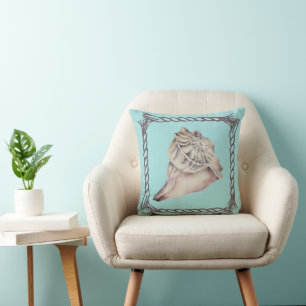 Turquoise Coastal Cowgirl Style Seashell Cushion