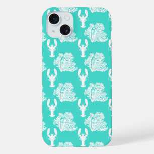 Turquoise Coastal Lobster Pattern iPhone 15 Plus Case