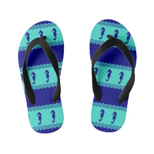 Turquoise Coastal Seahorses Stripes Kid's Jandals