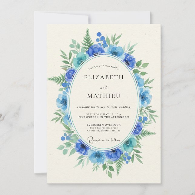 Turquoise Cobalt Painted Wedding Invitation (Front)