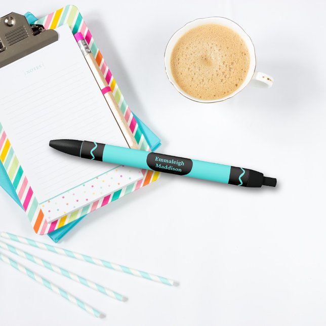Turquoise Colour Crayon Wrap Monogram Black Ink Pen (Creator Uploaded)