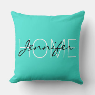 Turquoise colour home monogram cushion