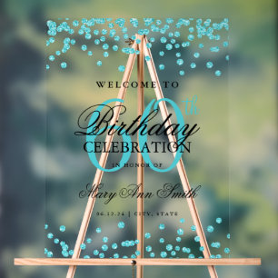 Turquoise Confetti Glitter 60th Birthday Welcome Acrylic Sign