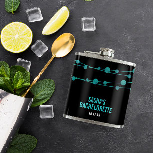 Turquoise Confetti Personalised Bachelorette Party Hip Flask