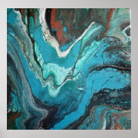Turquoise Copper Fluid Marble Acrylic Art Abstract