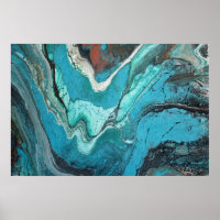 Turquoise Copper Fluid Marble Acrylic Art Abstract