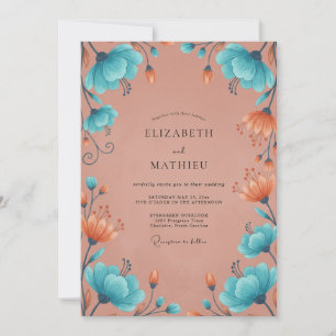 Turquoise Copper Painted Wedding Invitation