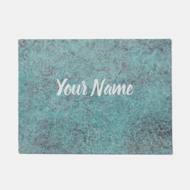 Turquoise Copper Patina texture gift Doormat (Front)