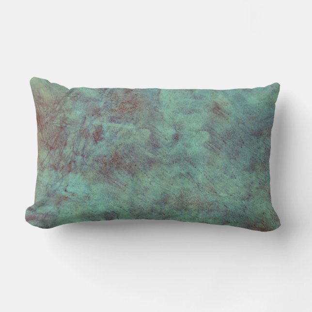 Turquoise Copper Textured Grunge Lumbar Cushion (Front)