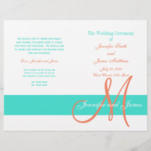 Turquoise Coral Modern Wedding Program