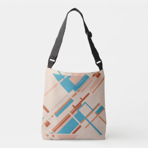 Turquoise Coral Rust on Tan Slanted MCM Look Motif Crossbody Bag