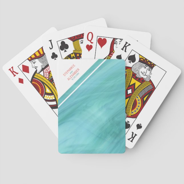 Turquoise Coral Wedding Playing Cards (Back)