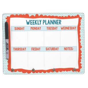 Turquoise & Coral Weekly Planner Whiteboard