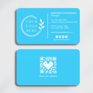 Turquoise Corporate Logo Social Media QR Code Business Card
