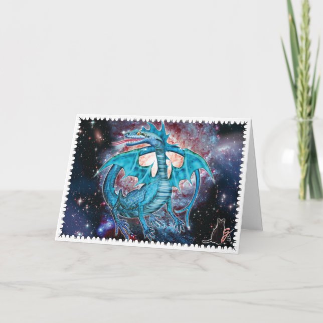 Turquoise Cosmic Dragon Greeting Card (Front)