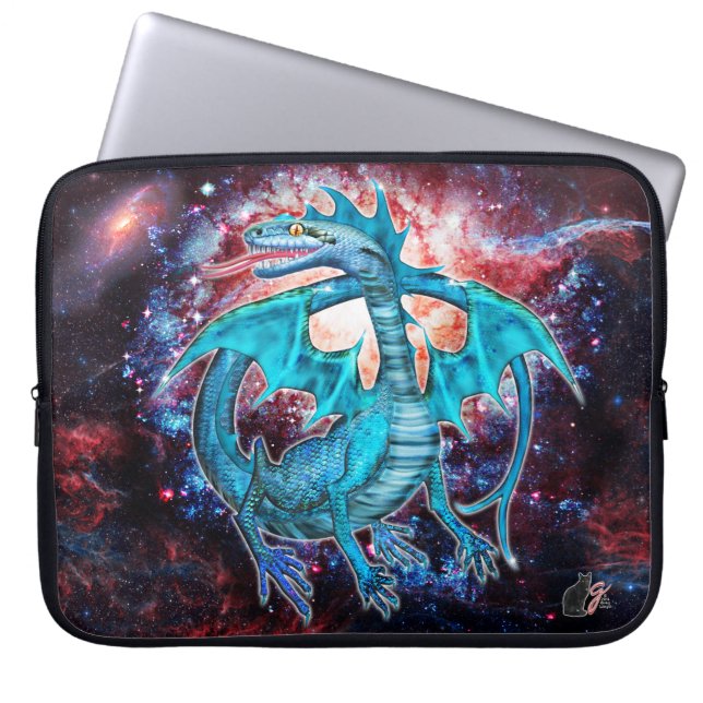 Turquoise Cosmic Dragon Laptop Sleeve (Front)