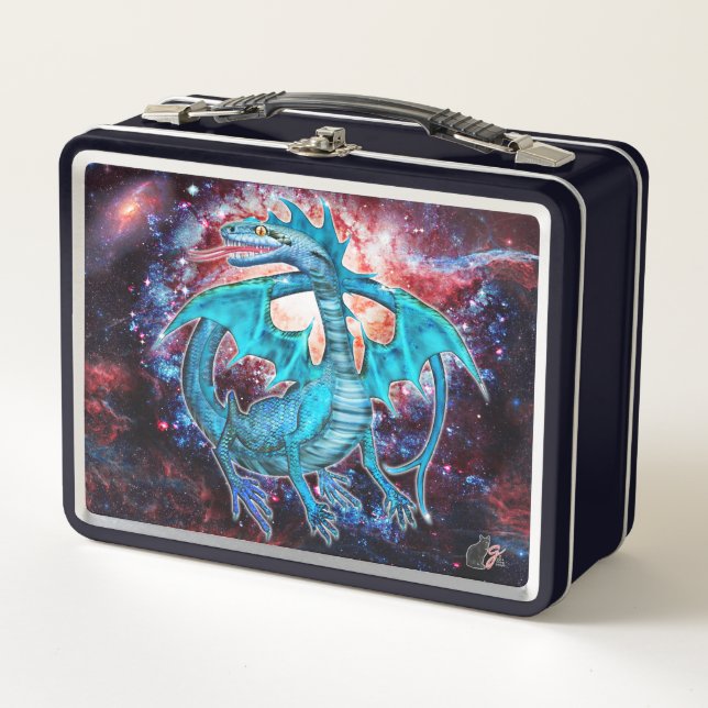 Turquoise Cosmic Dragon  Metal Lunch Box (Front)