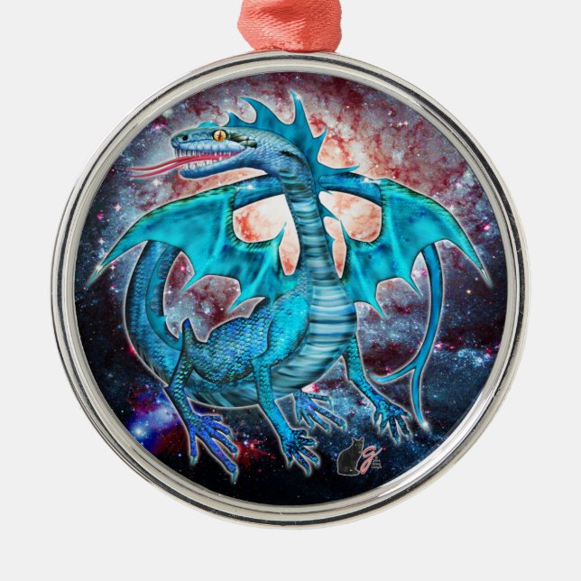 Turquoise Cosmic Dragon Ornament (Front)