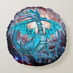 Turquoise Cosmic Dragon Round Cushion