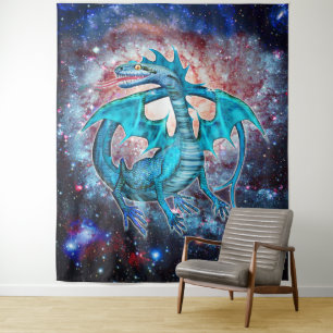 Turquoise Cosmic Dragon Tapestry
