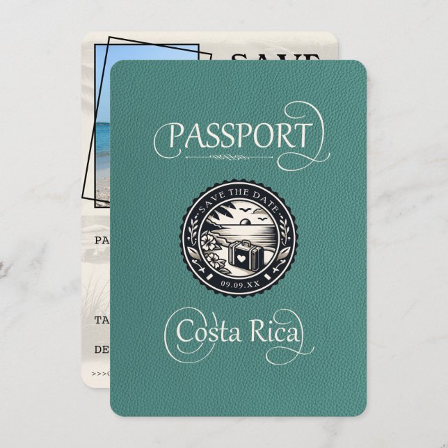 Turquoise Costa Rica Passport Save The Date (Front/Back)