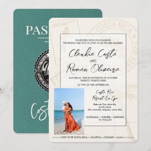 Turquoise Costa Rica Passport Wedding Invitation