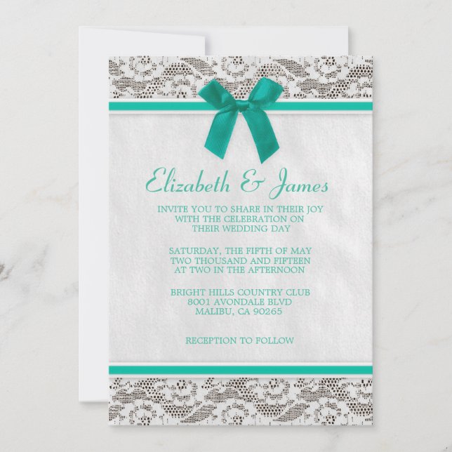 Turquoise Country Lace Wedding Invitations (Front)