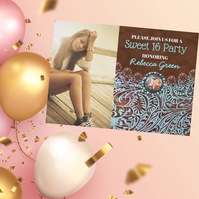 turquoise country western sweet 16 birthday party invitation (turquoise country western sweet 16 birthday party invitation)