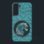 Turquoise cowgirl floral tooled leather horse head samsung galaxy case<br><div class="desc">Turquoise blue cowgirl floral tooled leather design with a floral horse head,  western style leather design. Available in more colours. For horse lovers,  equestrians.</div>