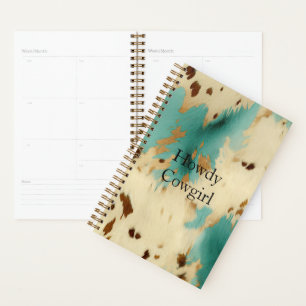 Turquoise Cream Gold Southwest Cowhide Planner
