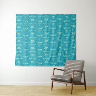 Turquoise Cream Step and Repeat Graduation Party Tapestry