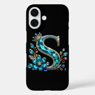 Turquoise Crystal Letter S & Crown iPhone 16 Case