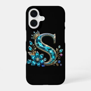 Turquoise Crystal Letter S & Crown iPhone 16 Case