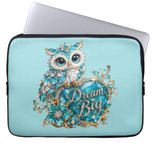 Turquoise Crystal Owl Dream Big Luxury Design Laptop Sleeve