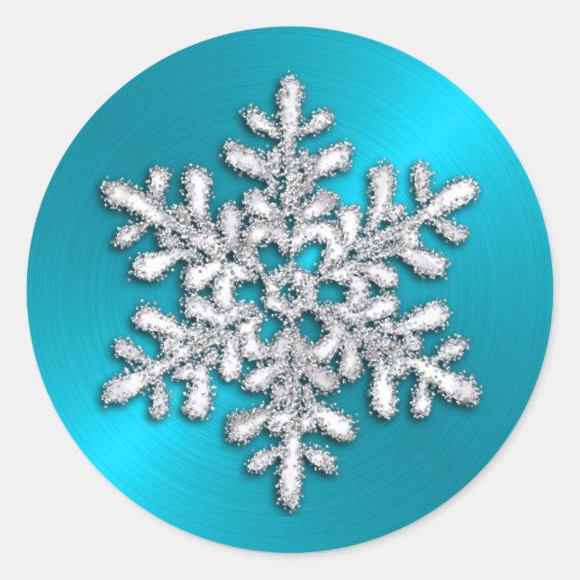 Turquoise Crystal Snowflake Classic Round Sticker (Front)