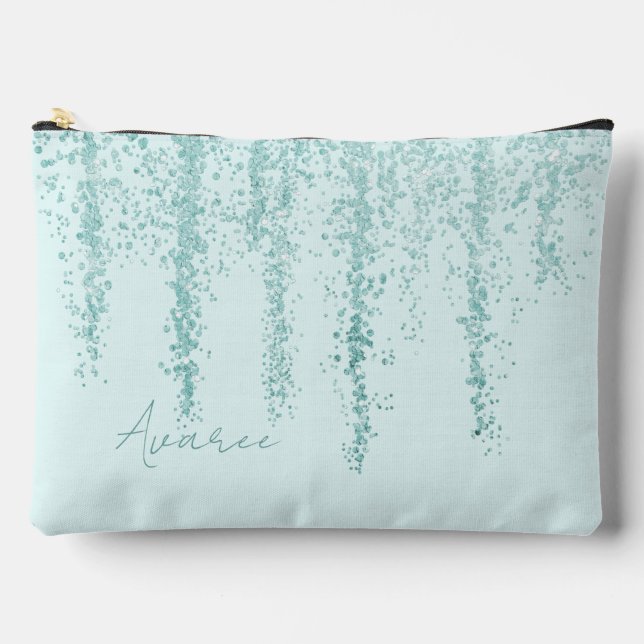 Turquoise Crystal Splash  Personalised Accessory Pouch (Front)