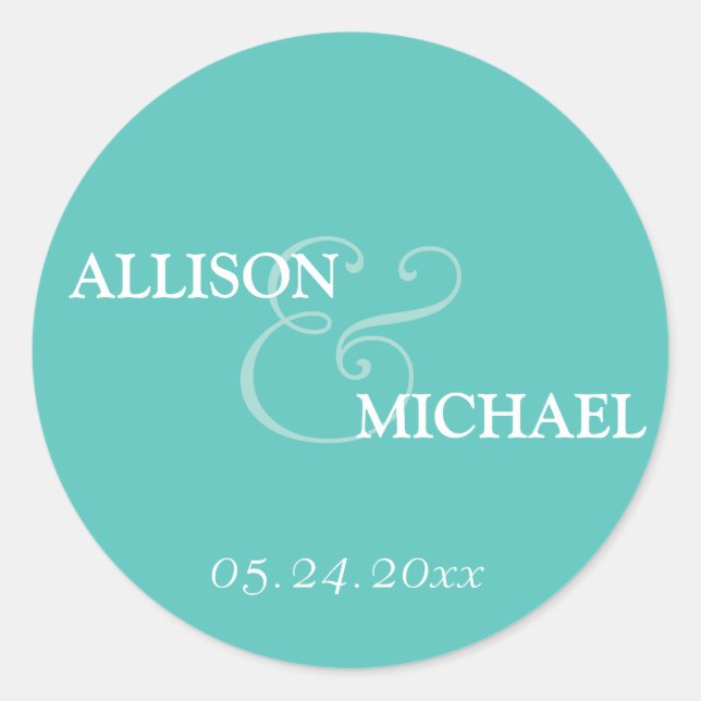 Turquoise custom ampersand wedding favour label (Front)