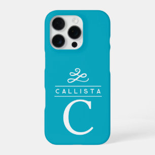 Turquoise Custom Monogram Elegant Minimalist iPhone 16 Pro Case