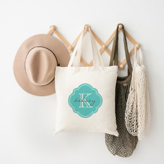 Turquoise Custom Personalised Monogram Tote Bag