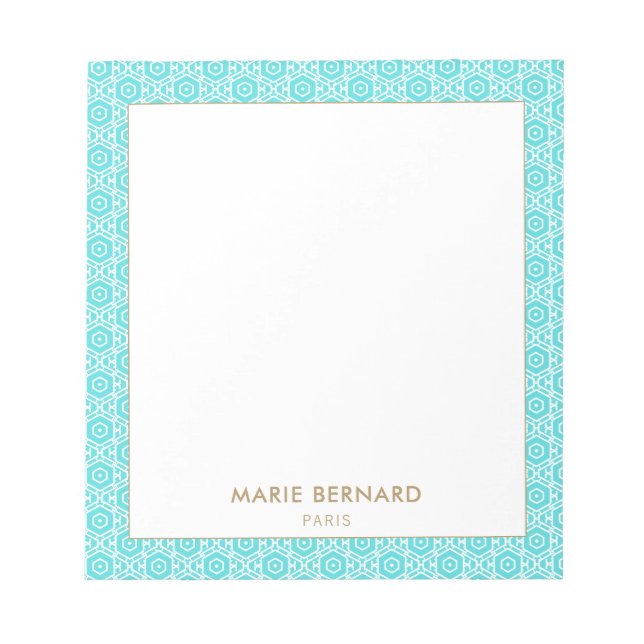 Turquoise Cute Bohemian Pattern Personalised Name Notepad (Front)