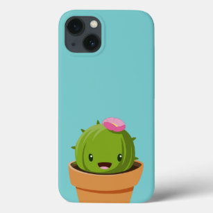 Turquoise   Cute Kawaii Smiling Cactus iPhone 13 Case