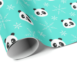 Turquoise - Cute Pandas with Snowflakes Wrapping Paper