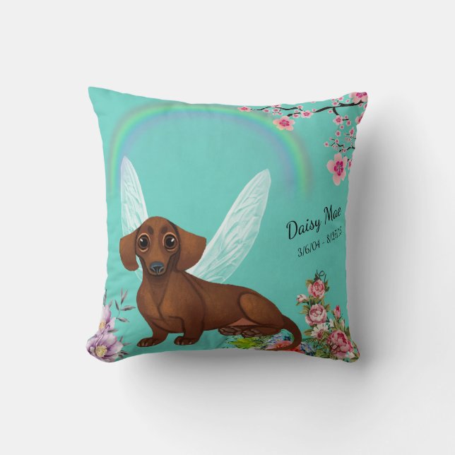 Turquoise Dachshund Remembrance Accent Pillow (Front)