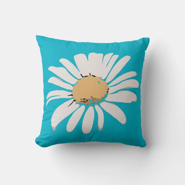 Turquoise Daisy Floral Pillow (Front)