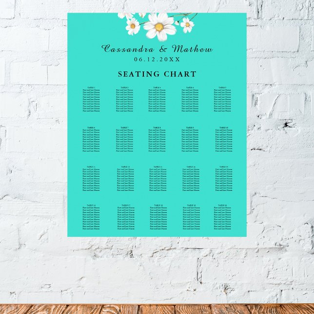Turquoise Daisy Floral Wedding 200 Seating Chart (Turquoise Daisy Floral Wedding 200 Seating Chart)