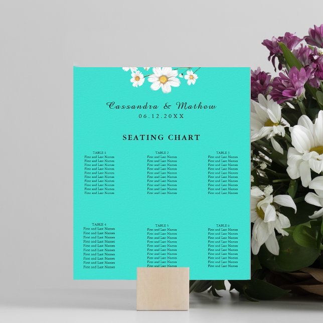 Turquoise Daisy Floral Wedding 60 Seating Chart (Turquoise Daisy Floral Wedding 60 Seating Chart 8x10 size)