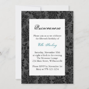 Turquoise Damask Birthday Invitation