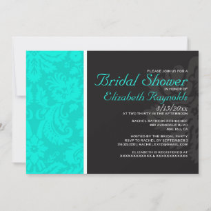 Turquoise Damask Bridal Shower Invitations