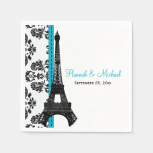 TURQUOISE Damask Eiffel Tower Wedding Napkin